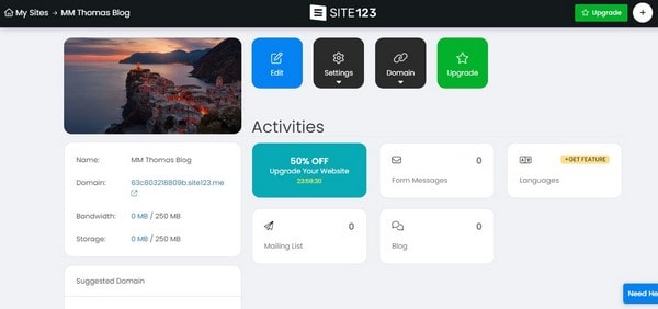 SITE123 Dashboard