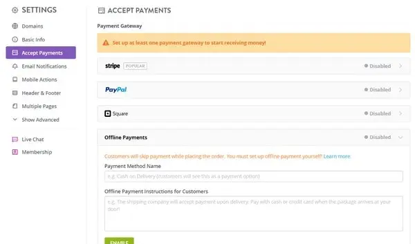 Strikingly Accept Payments