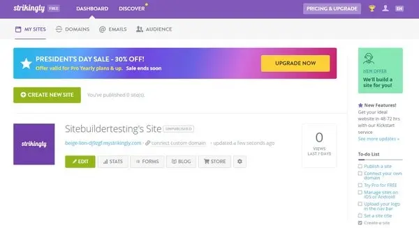 Strikingly Interface