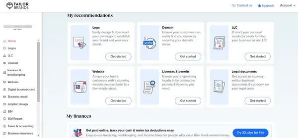Tailor Brands Dashboard