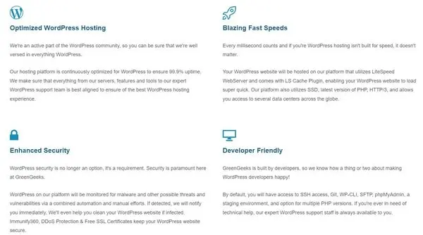 These plans are optimized for WordPress sites by default